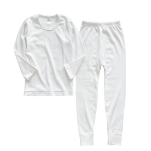 新款全棉纯白色女童男童纯棉春秋冬秋衣秋裤中大童内衣套装