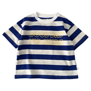 男童夏季短袖T恤洋气条纹半袖衫2025新款小男孩帅气夏装纯棉上衣t