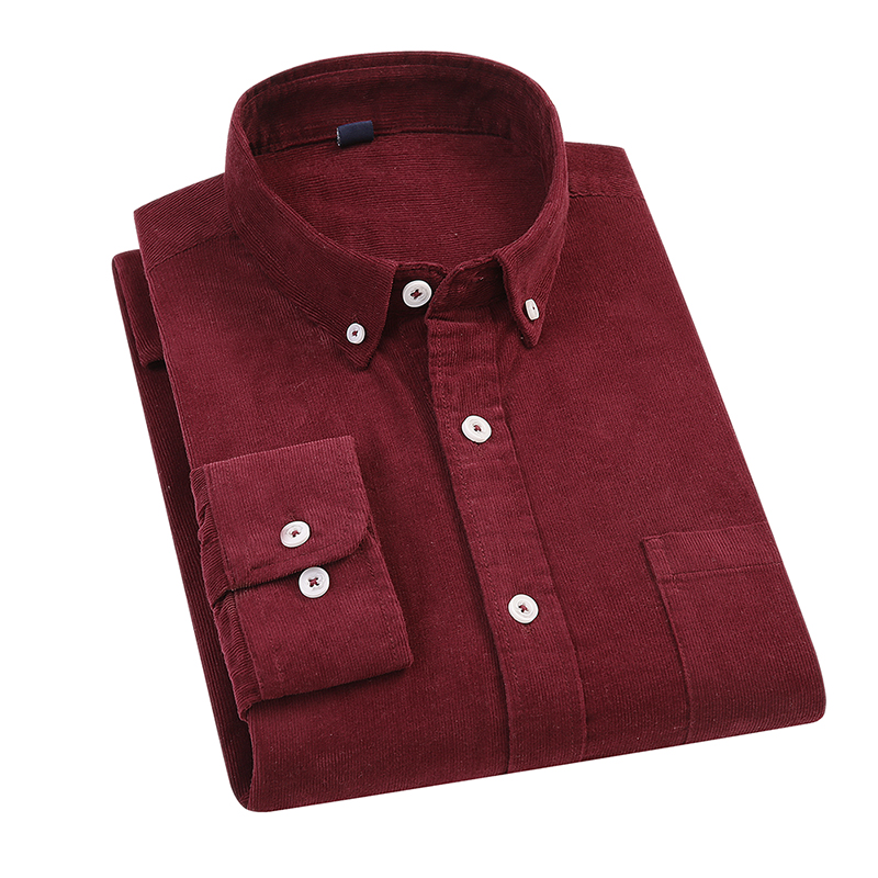 秋季新款男士纯棉衬衫宽松休闲灯芯绒长袖衬衣外套条纹上衣潮男装