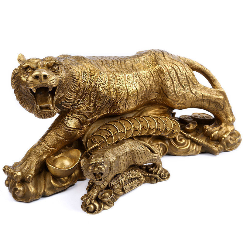 招财铜虎摆件下山虎十二生肖老虎摆件铜财源虎办公室客厅工艺礼品