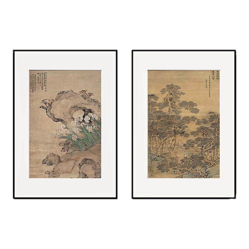 中式两联二联客厅装饰画沙发背景墙卧室床头壁画茶室民宿酒店挂画