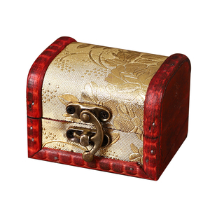 迷你复古红金色小木盒手串戒指精致首饰盒礼盒儿童玩具藏宝箱道具