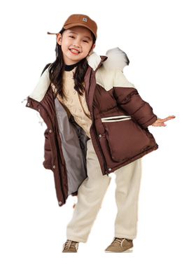 韦氏中长款加厚女童大毛领羽绒服