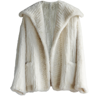 2025款进口水貂双面编织皮草外套年轻款海军领开衫水貂外套中长款