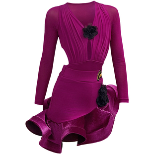 CONNY拉丁舞服女舞蹈训练功服儿童鱼骨裙网纱长袖上衣表演出服装