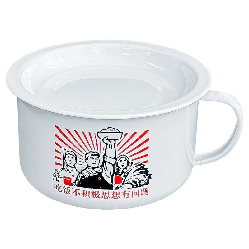 老式复古搪瓷泡面碗带盖