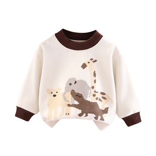 古卡恩童装男童加绒卫衣婴儿童帅气时髦打底衫小童宝宝卡通秋冬装