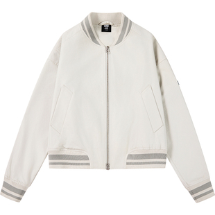 ecko红犀牛 短款修身棒球服拉链夹克女2025秋季新款灰色立领外套