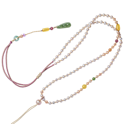 高端淡水珍珠吊坠挂绳手工编织碧玉吊坠挂绳女玉佛黄金挂脖配饰绳