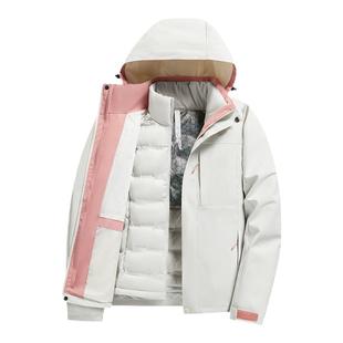 稻草人羽绒冲锋衣女加绒加厚2025新款三合一可拆卸羽绒内胆外套男