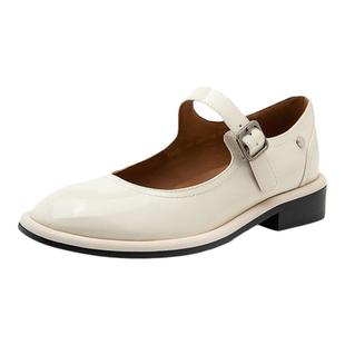 Pierre Cardin/皮尔卡丹女鞋漆皮复古一字形玛丽珍鞋低跟浅口单鞋