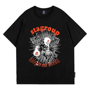 STA2023春夏季恶棍宝贝天使国潮牌短袖t恤男女打底衫宽松美式街头