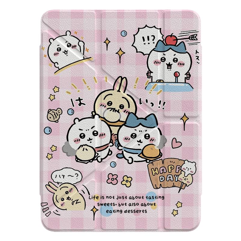 粉格子吉伊卡哇Y型磁吸可拆卸分离iPad2024保护套新款Air6/5适用苹果iPad10保护壳平板Pro横竖11寸亚克力女款