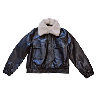 加绒皮衣外套女冬季港风复古机车皮夹克内里獭兔毛派克服短款上衣