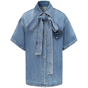 【夏日航海】FF仿佛短外套2025夏新复古男友风蝴蝶结短袖牛仔外套