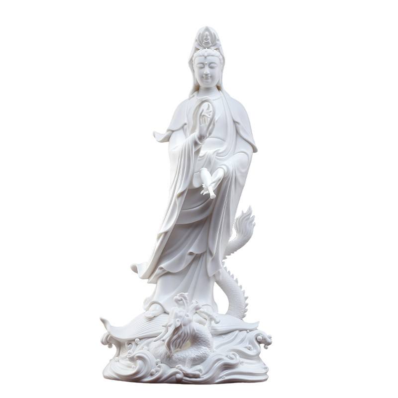 戴玉堂德化白瓷站龙观音佛像摆件