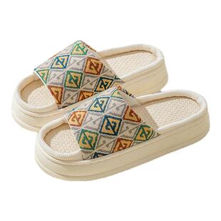 四季亚麻凉拖鞋女夏季家居室内日式静音木地板春秋防滑厚底拖鞋男