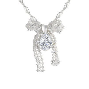 TOGGLER DAILY 芭蕾系列 法式蕾丝蝴蝶结烧白工艺宝石项链