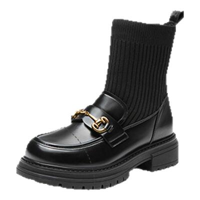 大东袜靴女短靴厚底乐福鞋小皮鞋