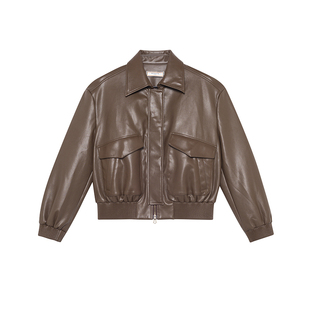 三所vintage 美拉德PU皮棕色皮夹克短款机车服美式复古皮衣外套女