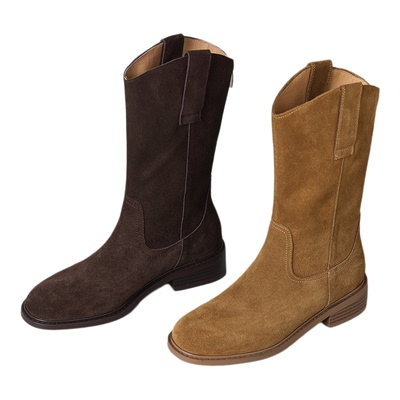 锦小辰牛翻皮百搭配裙子中筒靴