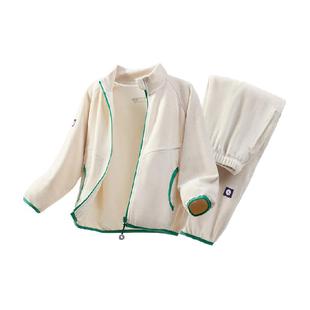 Q21儿童摇粒绒外套裤子男女童宝宝排汗保暖家居服套装亲子装