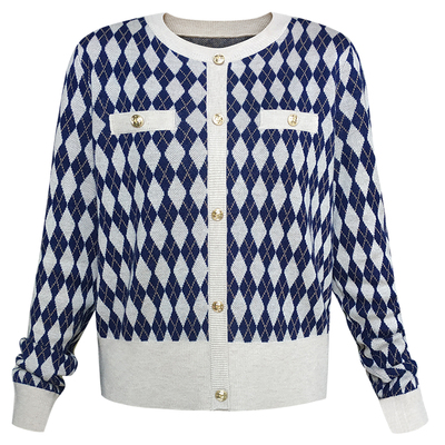 设计针织复古百搭千鸟格开衫毛衣