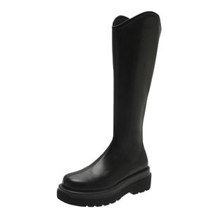 dolin collection马丁靴2025新款长筒靴粗腿骑士靴小个子厚底黑色