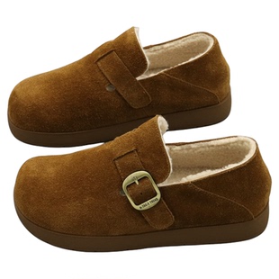 全包勃肯鞋女棉鞋子2025冬季真皮羊羔毛加绒保暖平底一脚蹬懒人鞋