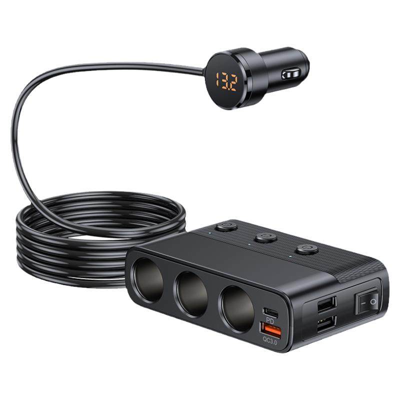 车载充电器汽车点烟器一拖三插头货车充电源转换器扩展后排24v12v