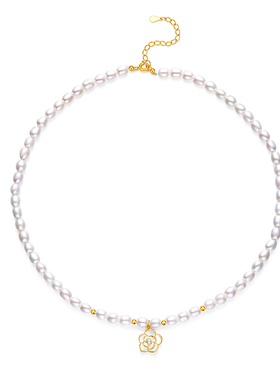 【中国黄金】白山茶珍珠项链法式