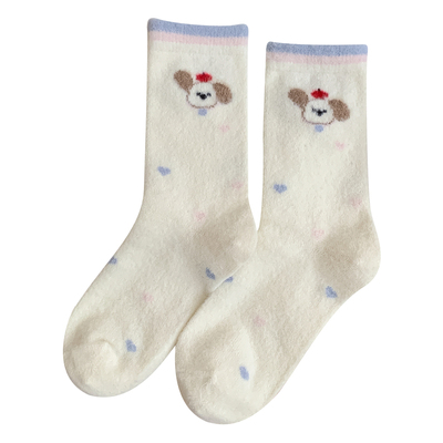 澳绒袜子女款卡通小狗保暖中筒袜
