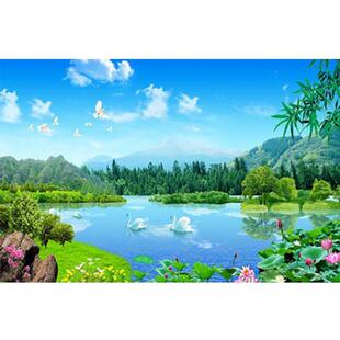 自粘风景壁画海景客厅沙发背景装饰贴画卧室大自然森林山水墙贴画