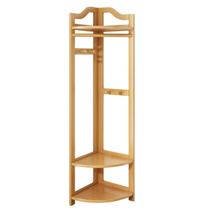 转角衣帽架落地卧室家用多功能置物收纳架墙角简易立式实木挂衣架