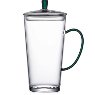 带盖水杯耐热手工玻璃杯高硼硅绿茶杯办公泡茶杯花茶杯杯子300ml