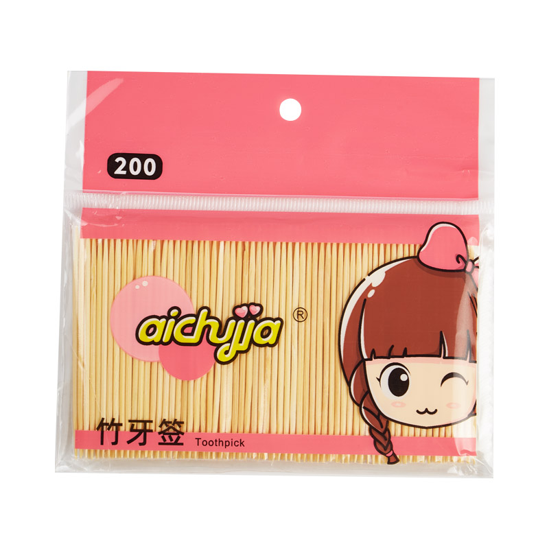 愛(ài)廚家 一次性雙頭竹牙簽家用便攜餐廳商用竹制雙尖排裝剔牙牙簽