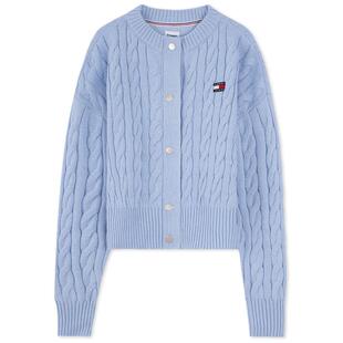 【绞花肌理】TommyJeans26秋季新款女装宽松圆领针织开衫外套毛衣