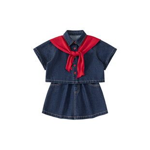 女童套装夏装牛仔裙子连衣裙儿童外套牛仔裙女孩衣服大童童装春装