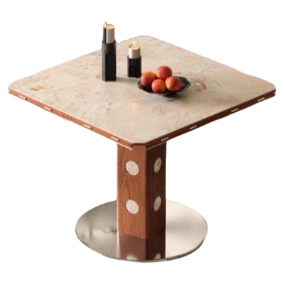 木小咖伯格岩板伸缩餐桌中古胡桃色实木小户型家用可变圆桌椅组合