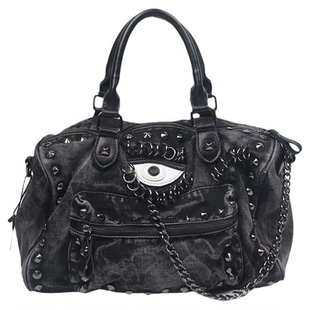 2025新款夏黑色朋克美式辣妹酷飒风拽姐牛仔包包女手提包斜挎包大