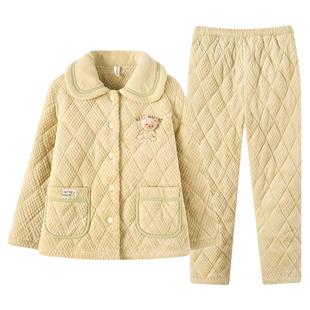 芬腾冬款三层夹棉睡衣女珊瑚绒加绒加厚法兰绒保暖2025年新款套装