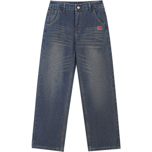 ecko红犀牛  美式复古水洗做旧直筒猫须牛仔裤男2025冬季新款长裤