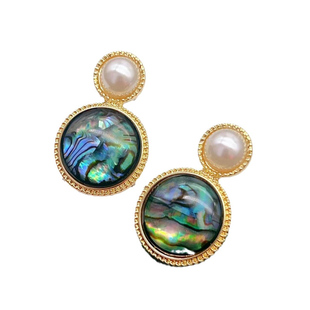 天然鲍鱼贝珍珠耳环女法式复古轻奢高级感设计耳钉中古宫廷风耳饰