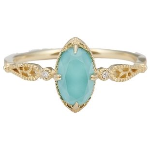 新年礼物agete/阿卡朵天然绿松石双层贴合14K金戒指