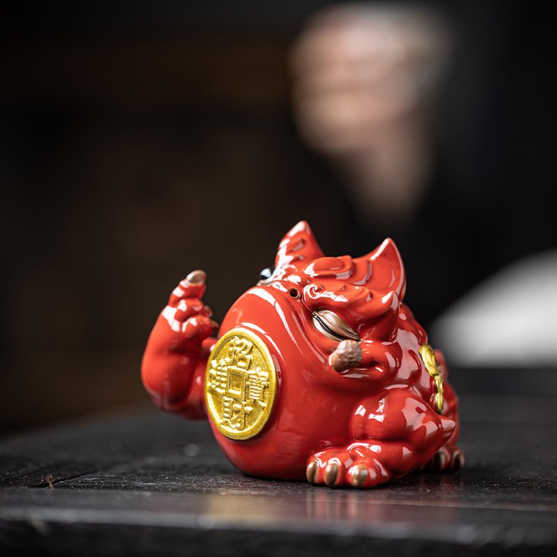 金蟾招财摆件三足装饰宠茶桌办公室蟾蜍客厅小礼品茶台酒柜摆设茶