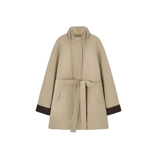 XWI欣未撞色拼接水洗棉立领风衣女冬季收腰显瘦小个子中长款外套