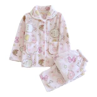 米筱米儿童睡衣套女童珊瑚绒秋冬加厚法兰绒家居服宝宝可爱亲子装