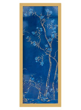 若奈挂画 东方文房“宫廷蓝雀”Vintage手绘描金挂画真金箔装饰画