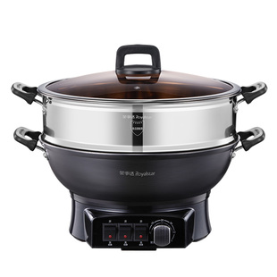 荣事达电火锅家用电热锅蒸煮一体铸铁锅多功能电煮锅电炒菜电炒锅