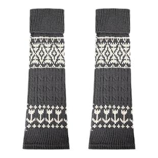 purpleguys灰色袜套女秋冬季复古保暖羊毛针织堆堆费尔岛小腿袜套